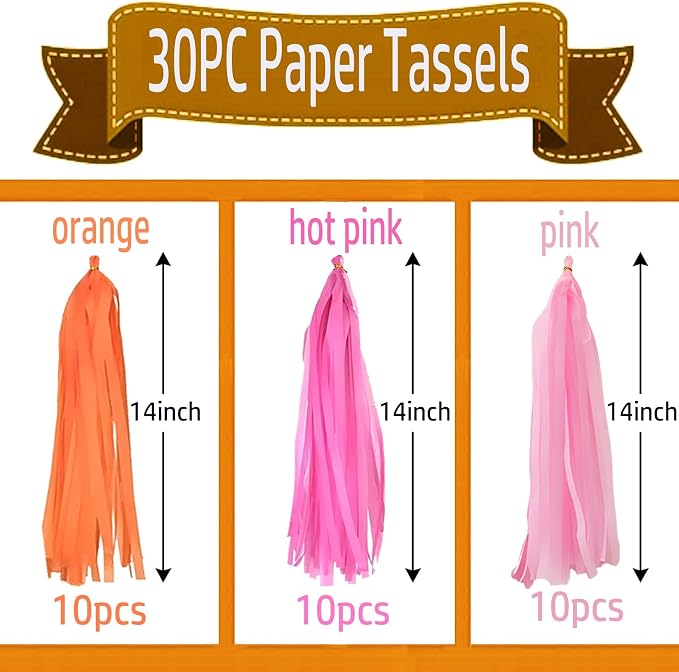Pink Orange Tissue Paper Tassels 30pcs Hot Pink Orange Pink Streamers - Image 2