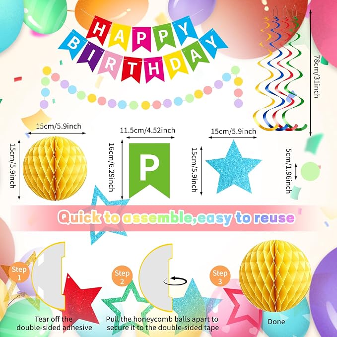 Rouceyxin Birthday Decorations, Colorful Happy Birthday Banner - Image 7