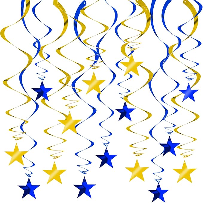 BEISHIDA Blue Gold Stars Hanging Swirls Graduation Hanging Ornament Decorations by Beishida