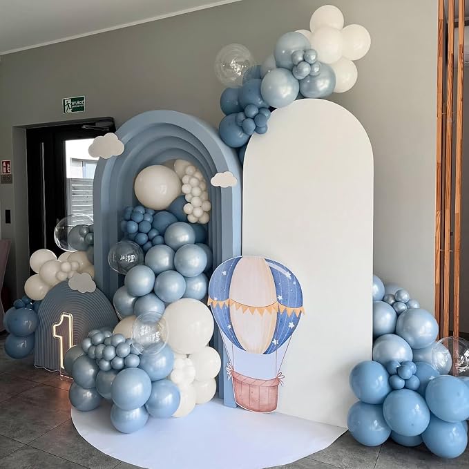 Dusty Blue White Balloons, Double Stuffed Pearl Light Baby Metallic Slate Blue - Image 7