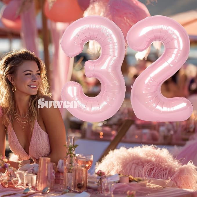 SUWEN 40 Inch Large Pink 32 Balloon Numbers Big Foil Helium Number Balloons 0-9 - Image 2