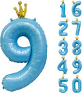 Blue Number 9 Balloon with Crown, 40 inch Blue Number Balloon 9th Birthday by Yeodong