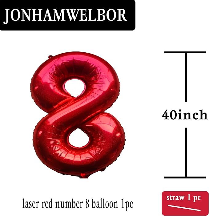 Jonhamwelbor 40 Inch Laser Red Number 8 Balloon Foil Mylar Giant Balloon - Image 2