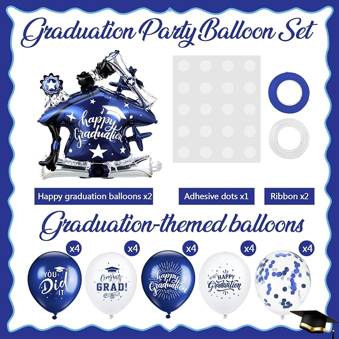 Jenaai Blue and Silver 27 Pcs 2026 Graduation Balloon Centerpiece - Image 3