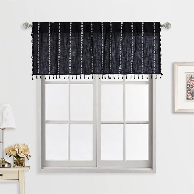 RoomTalks Black Boho Kitchen Valances by RoomTalks