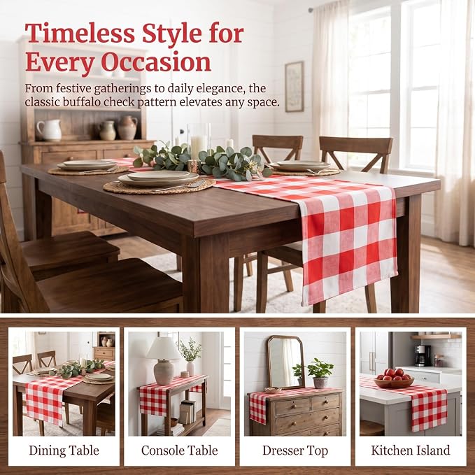 ShinyBeauty Red and White Checkered Table Runner, 108 Inches Long, 4 Packs | - Image 6
