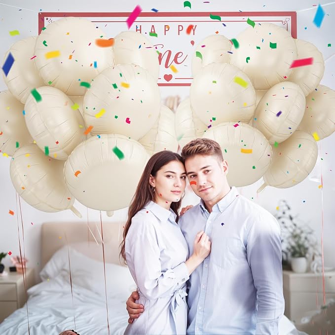 20PCS Round Shaped Foil Balloons, 18 Inch Round Foil Balloon, Ivory Sand Cream - Image 6