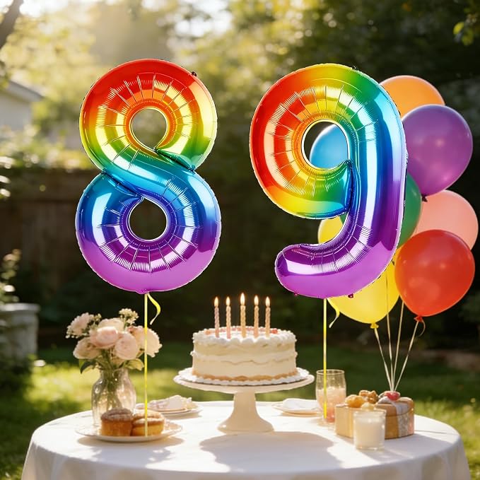 40 Inch Number 89 Balloons for 89th Birthday Party Decorations, 0-100 Rainbow - Image 3