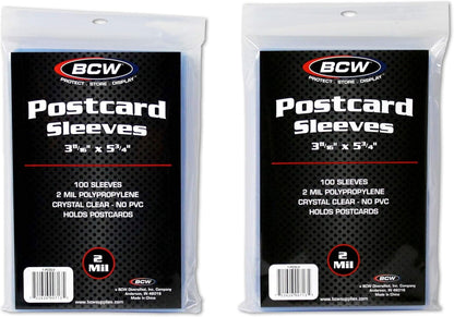 BCW Postcard Sleeves | 200 Clear Sleeves | Acid-Free Polypropylene | Protect Standard Size Postcards, Photos, and Trading Cards