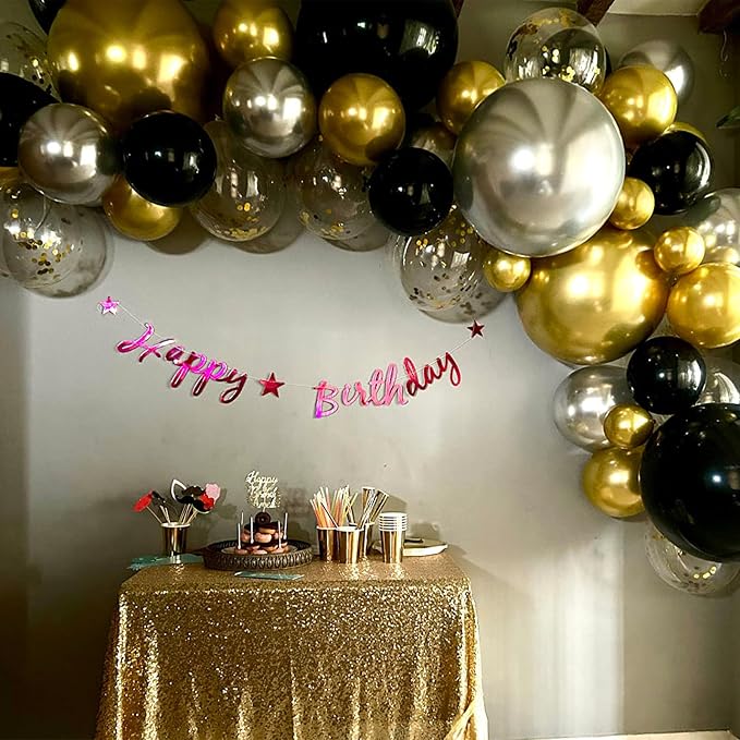 Jobkoo Black Gold Balloons, Metallic Gold Silver Black Latex Balloon - Image 4