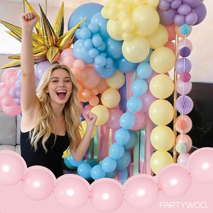 PartyWoo Pastel Linking Balloons 100pcs 6 Inch Rainbow Link Balloons | - Image 3