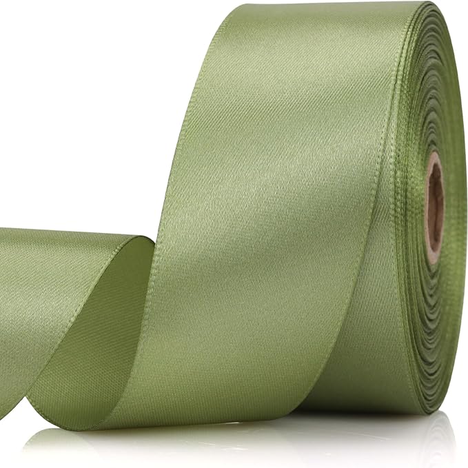 1-1/2 Inch 30 Yards Olive Green Solid Satin Ribbon by Unknown