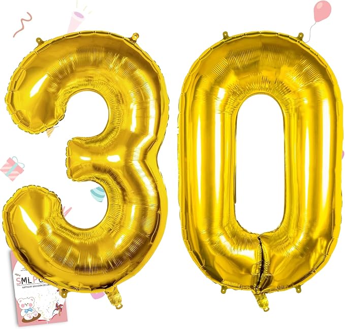 40 Inch Gold Number 30 Balloons, 30th Birthday Party Decorations | Large Self by Smlpuame