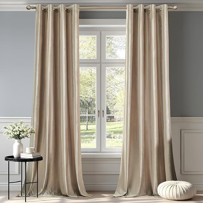 BULBUL Velvet Champagne Grommet Blackout Curtains 72 inch by ModernShinyVelvetCurtains