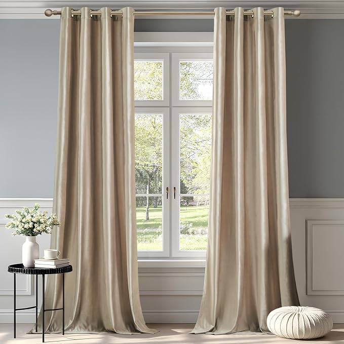 Velvet Champagne Grommet Blackout Curtains 84 inch Length by ModernShinyVelvetCurtains