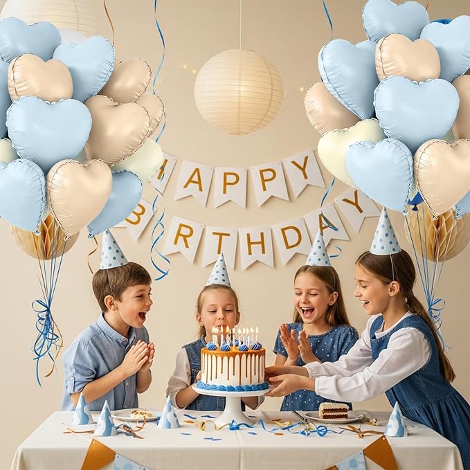 TONIFUL 30 Pcs 18 Inch Blue Cream White Caramel Heart Shape Foil Balloons | - Image 4