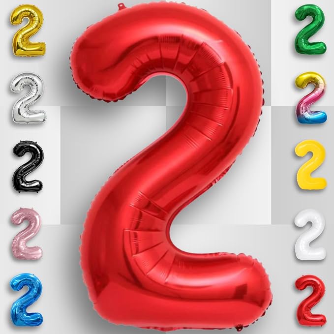Red Number Balloon 2 Mylar Foil Balloons 16 inch - Image 4
