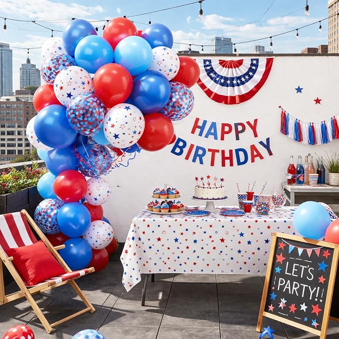 Red White Blue Star Balloons Kit, Ribbon & Glue Dots, 4th of July Decorations - Image 3