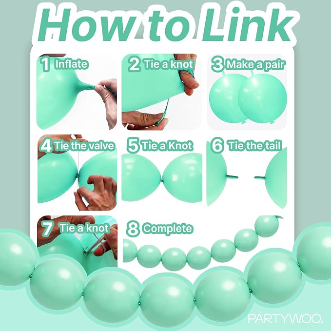 PartyWoo Light Green Linking Balloons 100pcs 6 Inch Mint Link Balloons | - Image 5