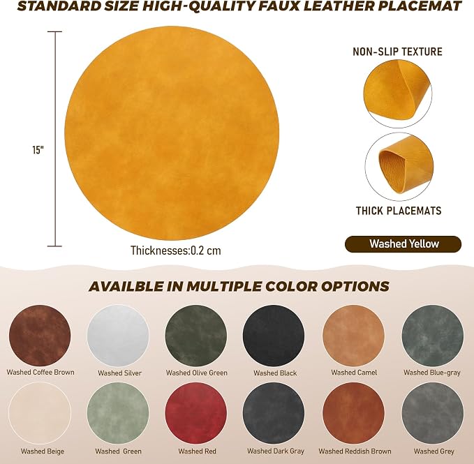UnivoColors Placemats Round Faux Leather Placemats Set of 8-Waterproof-Wipe - Image 7