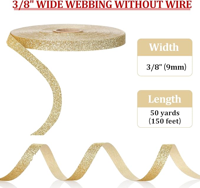 Syhood 50 Yards Glitter Ribbon Wrapping 3/8" Wide Sparkle Waterproof Sparkly - Image 4