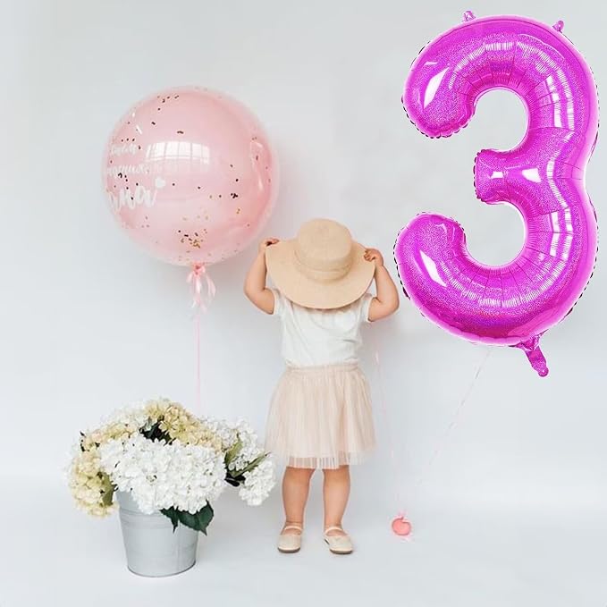 Hot Pink 5 Balloon, 40 Inch Large Laser Hot Pink Foil Helium Number Balloons 0-9 - Image 5