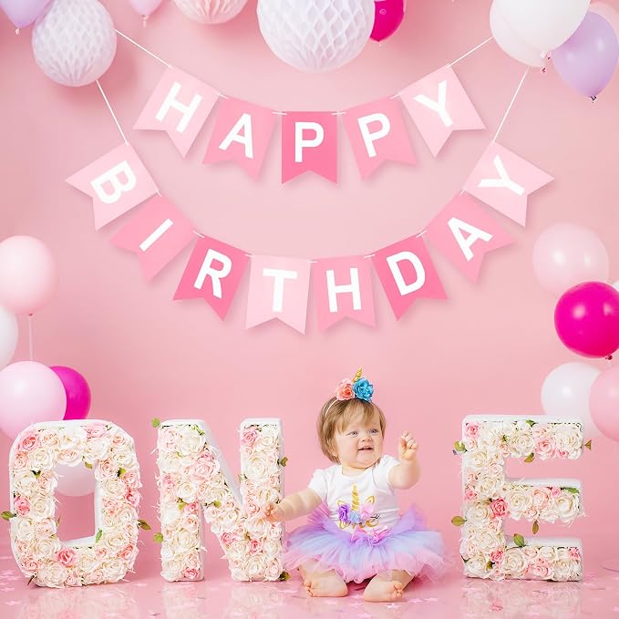 Pre-Strung Pink Happy Birthday Banner - Image 5