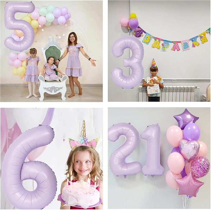 40 Inch Purple Number Balloons Light Purple 3 Balloon Matte purple Birthday - Image 4