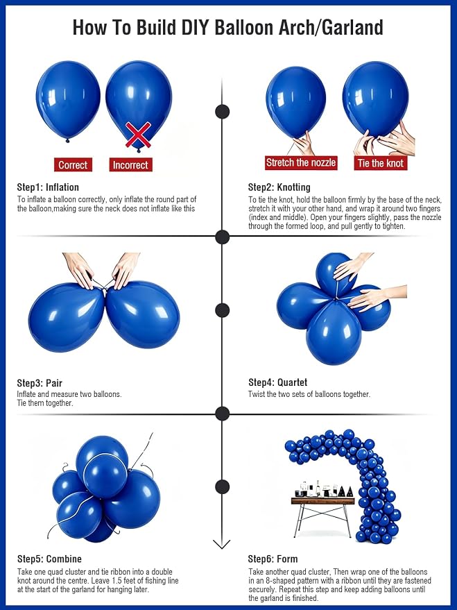 Blue Balloons 55 Pcs 12 Inch Royal Navy Blue Balloon Arch Kit Garland - Image 6