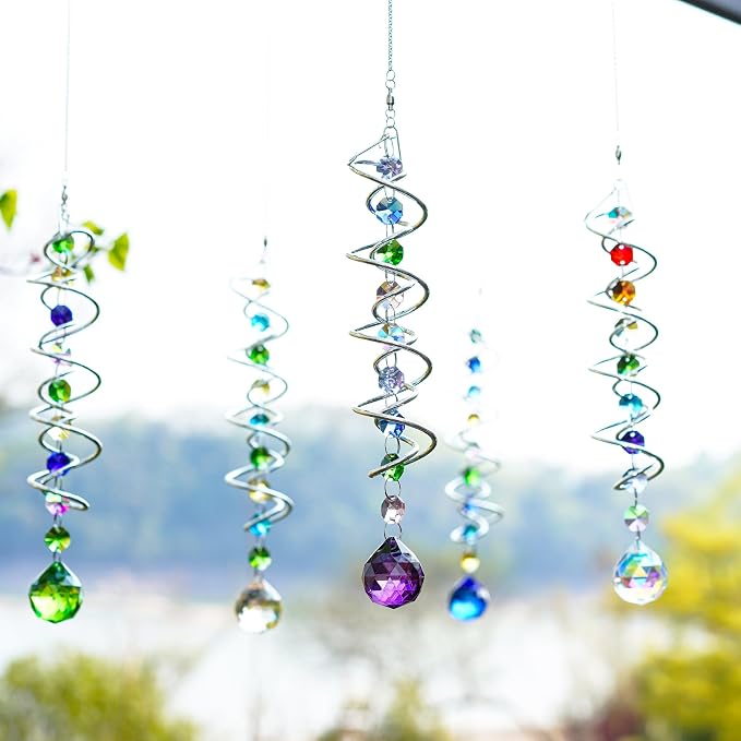 5 Pack Crystal Suncatcher Gazing Ball Spiral Wind Spinner Garden Decor | - Image 3