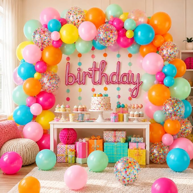 HILAVO Rainbow Balloons 12 Inch 55 Pcs Multicolor Colorful Balloon Hot Pink - Image 6