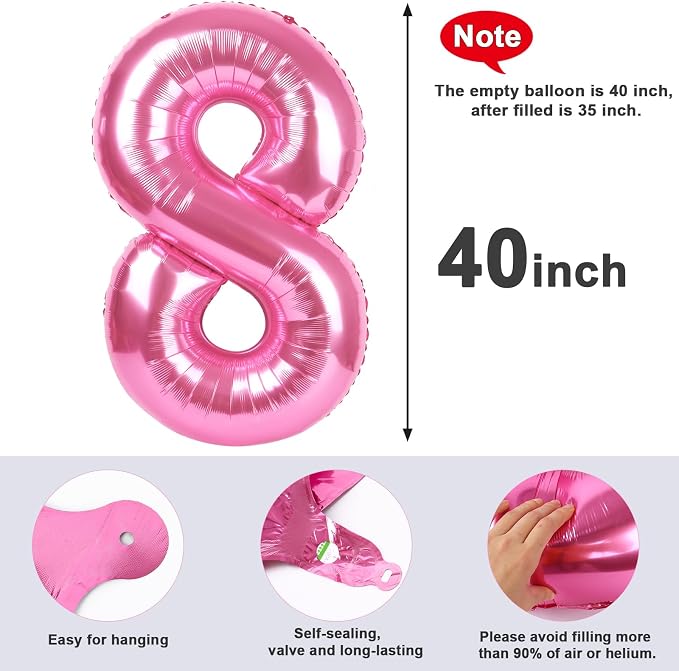 8 Balloon Numbers Birthday Decorations, 40In Pink Balloons - Image 5