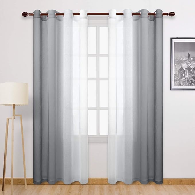 DWCN Grey Faux Linen Ombre Sheer Curtains by DWCN