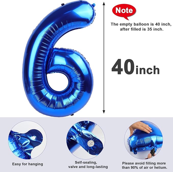 6 Balloon Numbers Party Decorations, 40In Dark Blue Balloons - Image 5