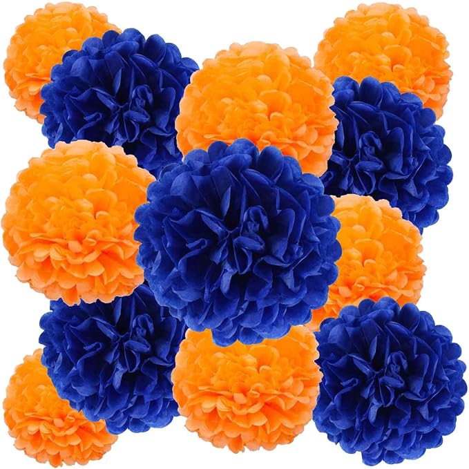 We Moment Navy Blue Orange Paper Pom Poms Decorations by We+Moment