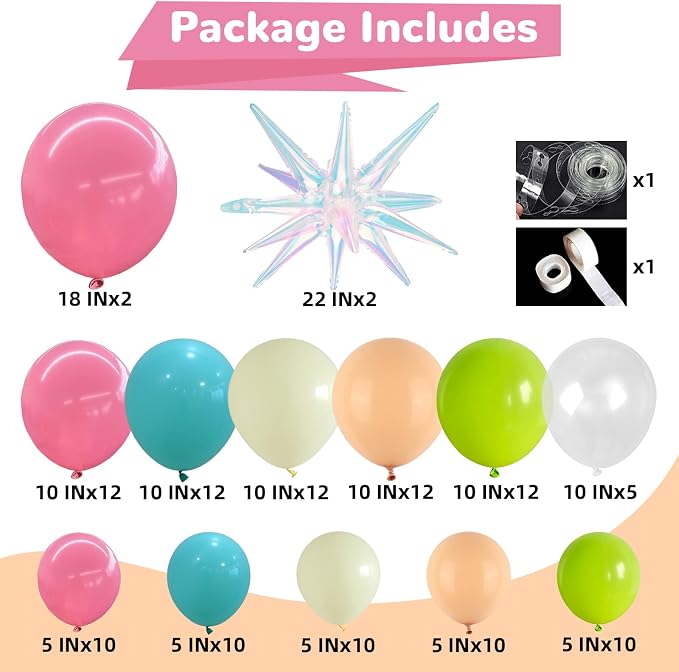 HILAVO Summer Tropical Balloon Arch Garland Kit Iridescent Star Balloons and - Image 2
