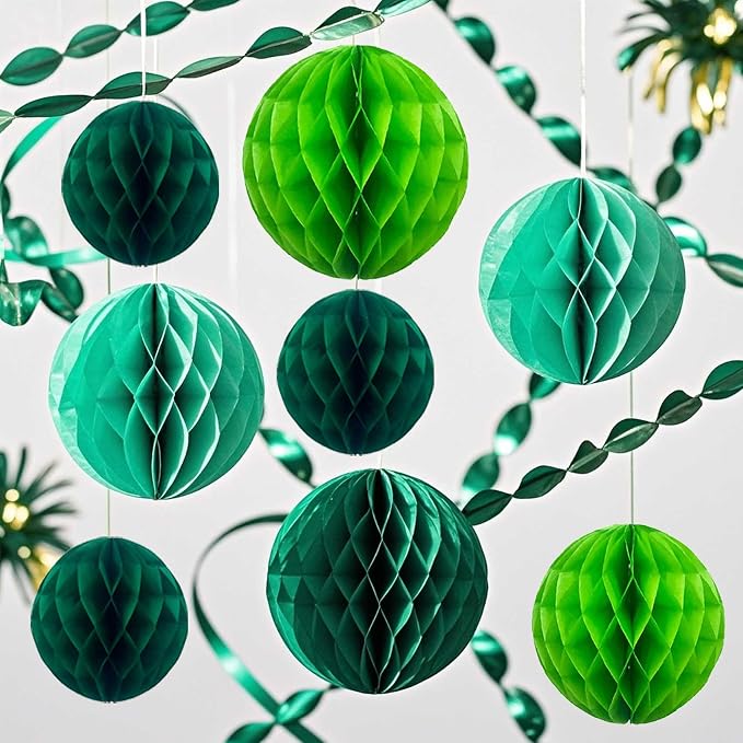 Green Paper Honeycomb Flower Balls-12 Pcs 6" 10" Tissue Pompoms They are - Image 4
