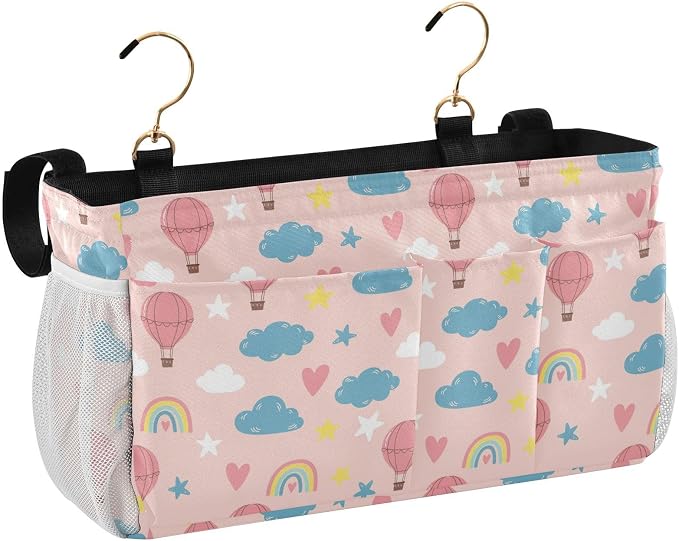 Hot Air Balloon Rainbow Pattern Bedside Caddy Storage Bag Bedside Organizer by KOPIRIT