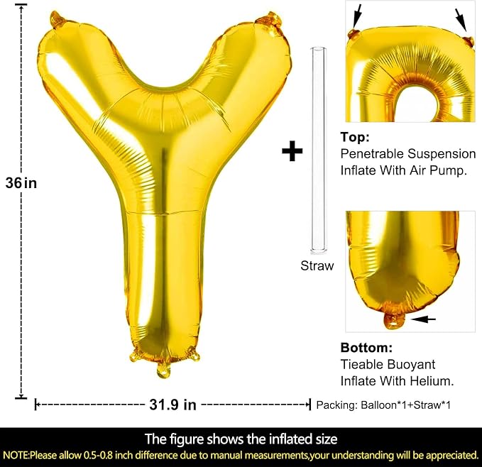 Lovoir 40 Inch Large Gold Letter Y Balloons Big Size Jumbo Mylar Foil Helium - Image 2