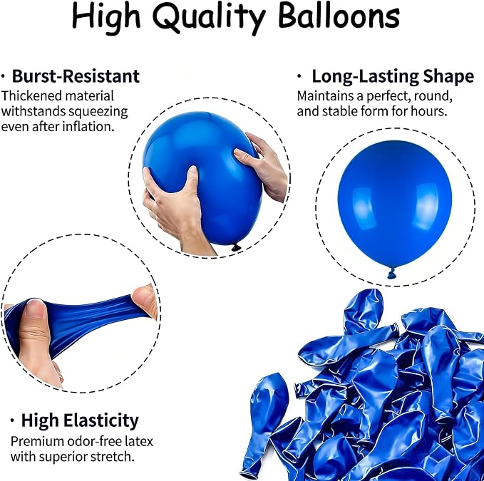 50pcs Royal Blue Balloons 12 Inch, Premium Matte Dark Blue Latex Balloon - Image 4