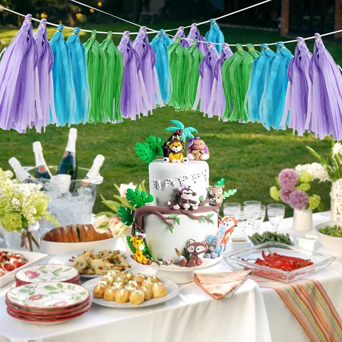 Blue Green and Purple DIY Tissue Paper Tassel Garland 30pcs Hanging Paper - Image 5