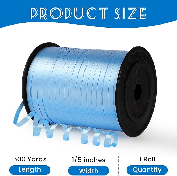 500 Yards Light Blue Curling Ribbon, 1/5 Inch Wide Balloons String Ribbons - Image 2