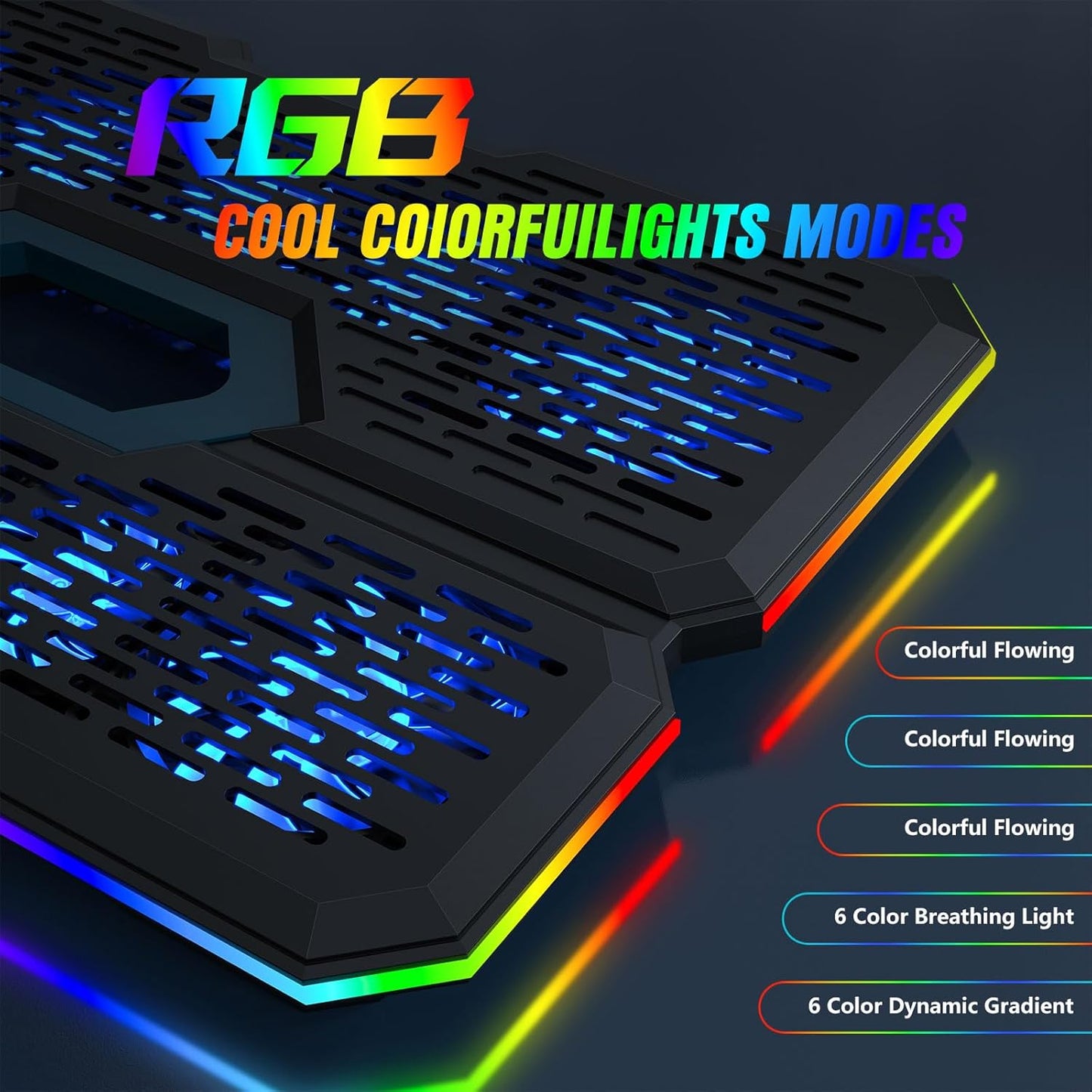 Laptop Cooling Pad, Gaming Laptop Cooler with 10 Quiet Fans, Height Adjustable Laptop Cooling Stand for 12"-17" Laptops, RGB Lights with Laptop Fan with 2 USB Port and Phone Stand