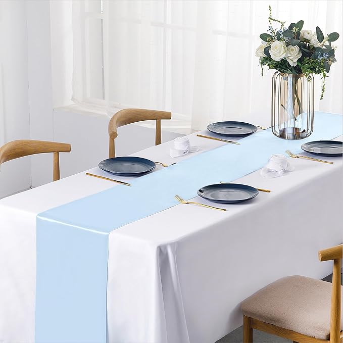 SiinvdaBZX 24 Pcs Light Blue Satin Table Runner 12 x 108 inches Long | Bright - Image 2