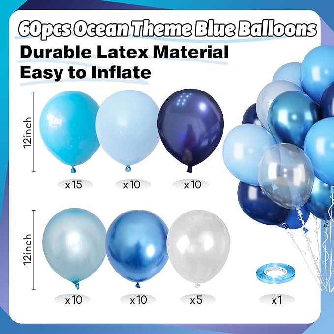 Blue Balloons for Ocean Shark Birthday Party Decorations Under the Sea Balloon - Image 4