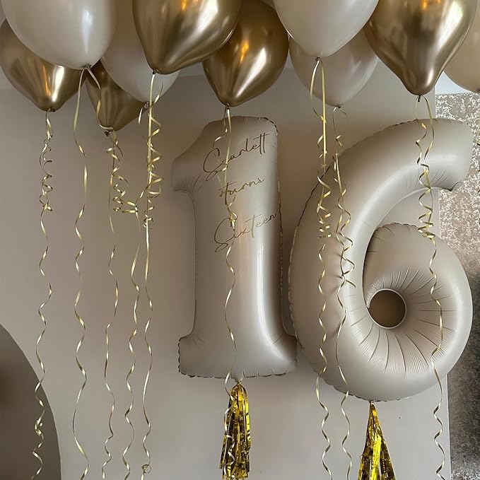 Number 6 Balloon Beige, 40 Inch Large Cream Foil 6 Helium Balloons - Image 5