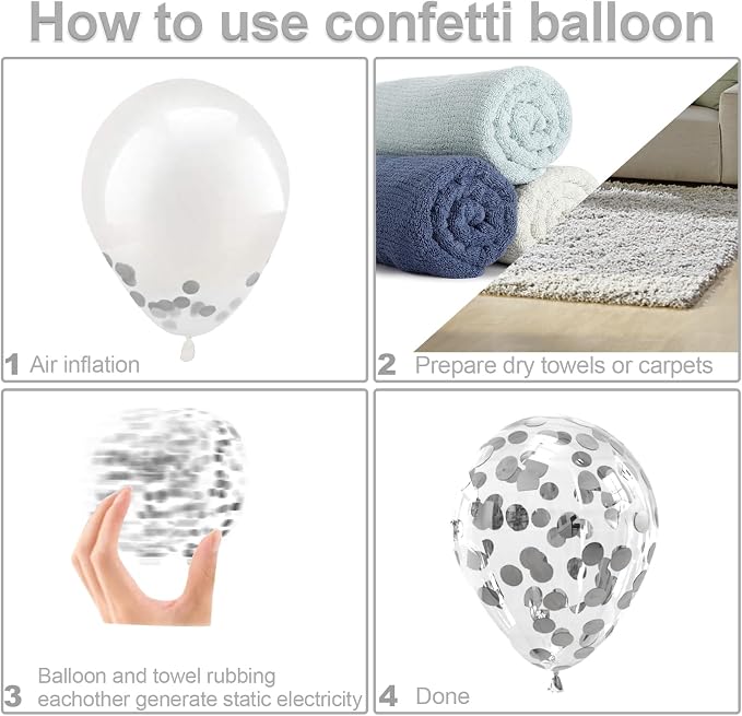 Bezente Black Silver and White Confetti Balloons Set 60pcs 12 inch | Metallic - Image 6