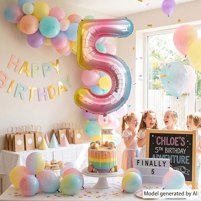 Rainbow Ombre Number 5 Balloon 40 Inch, Pastel Foil - Image 3