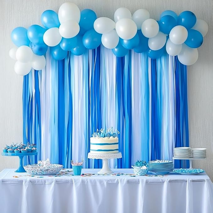 12 Blue White Streamers, 984ft Pack of Crepe Paper Party Decorations | Each - Image 2
