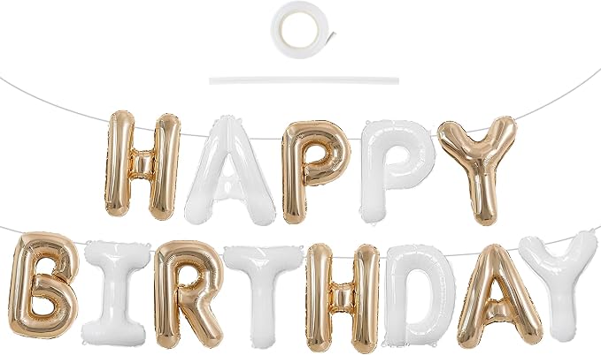 TONIFUL 16 Inch Champagne Gold White Happy Birthday Balloon Banner Decor | by TONIFUL